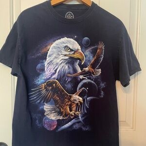 DOM Navy Blue Vintage Style Eagle, Outer Space T-Shirt Adult Size Medium